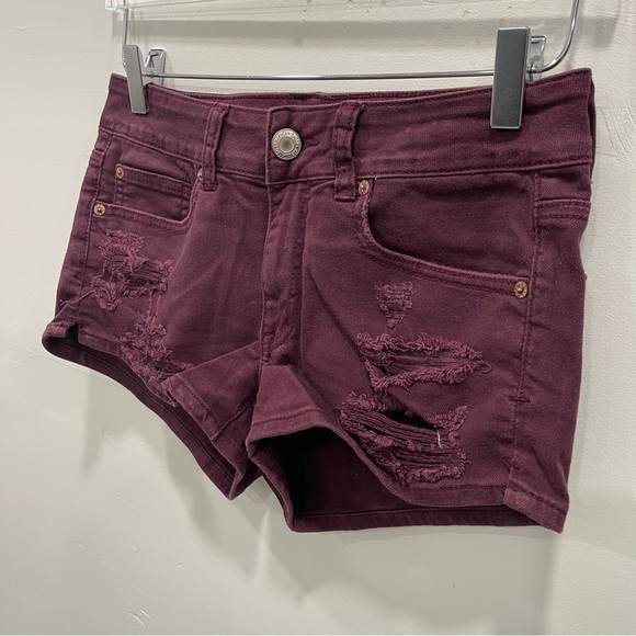 American Eagle Shortie Shorts Distressed Size 6 Red Cutoff - Picture 3 of 9